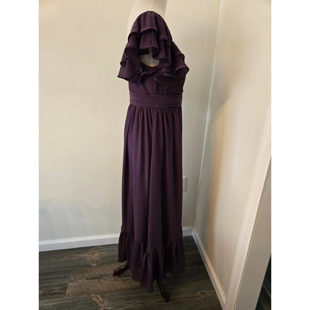 Birdy Grey Plum Purple Michelle Chiffon Ruffle Flutter Maxi Bridesmaid Dress M - Picture 5 of 13